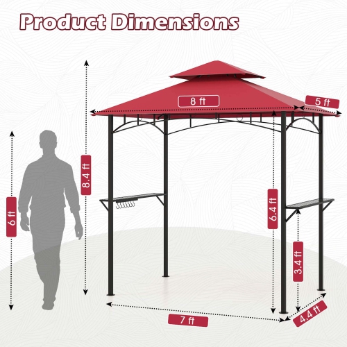 Costway 8' x 5' Grill Gazebo with 2 Shelves 7 Hooks Metal Frame Soft Top