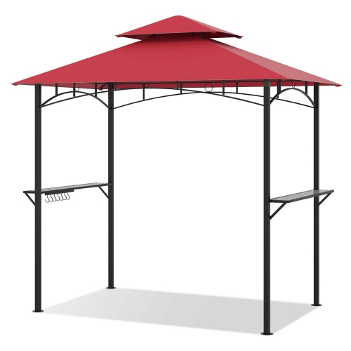 Costway 8' x 5' Grill Gazebo with 2 Shelves 7 Hooks Metal Frame Soft Top