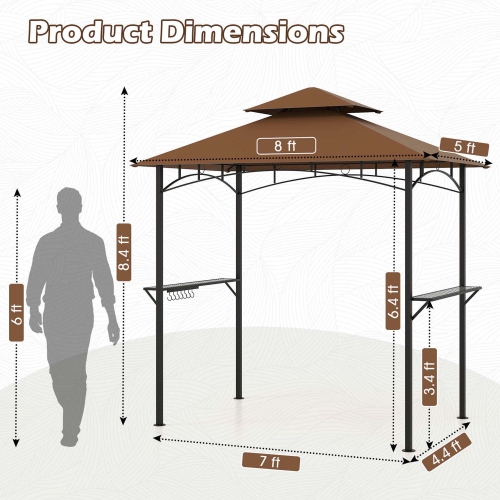 Costway 8' x 5' Grill Gazebo with 2 Shelves 7 Hooks Metal Frame Soft Top
