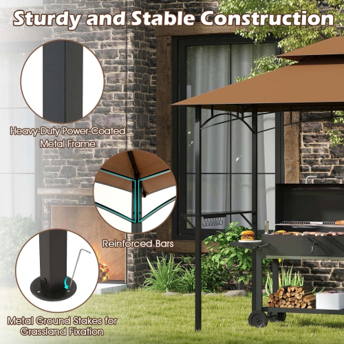 Costway 8' x 5' Grill Gazebo with 2 Shelves 7 Hooks Metal Frame Soft Top