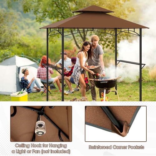 Costway 8' x 5' Grill Gazebo with 2 Shelves 7 Hooks Metal Frame Soft Top