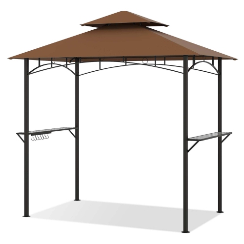Costway 8' x 5' Grill Gazebo with 2 Shelves 7 Hooks Metal Frame Soft Top
