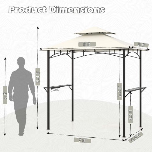 Costway 8' x 5' Grill Gazebo with 2 Shelves 7 Hooks Metal Frame Soft Top