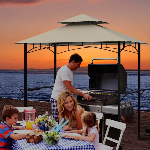 Costway 8' x 5' Grill Gazebo with 2 Shelves 7 Hooks Metal Frame Soft Top