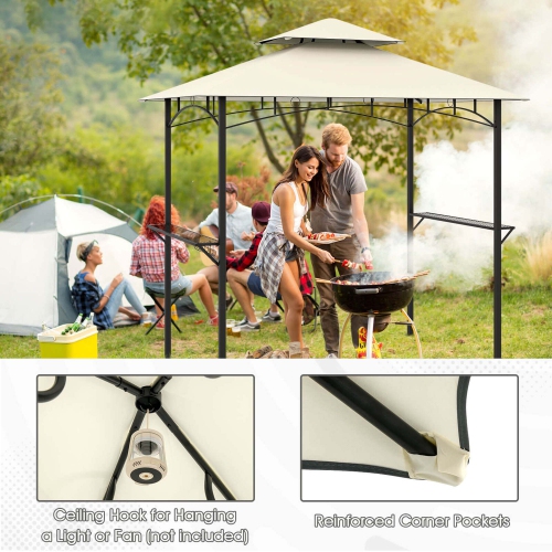 Costway 8' x 5' Grill Gazebo with 2 Shelves 7 Hooks Metal Frame Soft Top