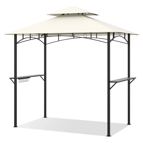 Costway 8' x 5' Grill Gazebo with 2 Shelves 7 Hooks Metal Frame Soft Top