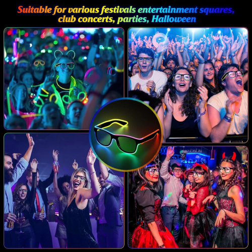 Led Light up Glasses 2 Pack Glow in The Dark Neon Rave Glasses for Rave Party, EDM,