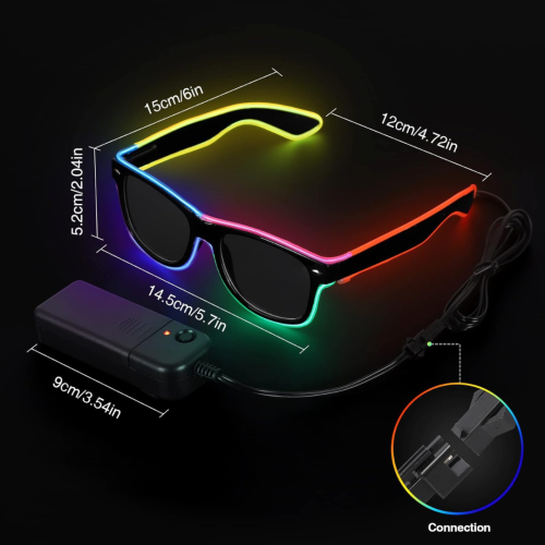 Led Light up Glasses 2 Pack Glow in The Dark Neon Rave Glasses for Rave Party, EDM,