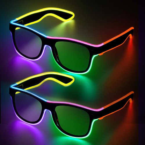 Led Light up Glasses 2 Pack Glow in The Dark Neon Rave Glasses for Rave Party, EDM,