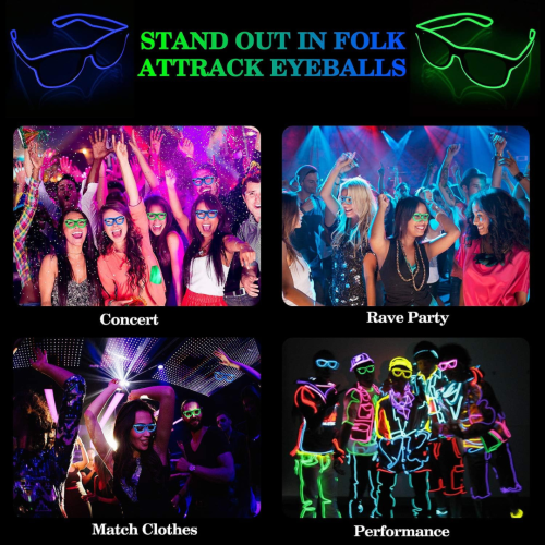 Led Light up Glasses 2 Pack Glow in The Dark Neon Rave Glasses for Rave Party, EDM,