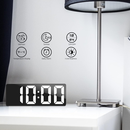SD Alarm Clocks for Bedrooms with Temperature Display, Snooze, LED Time, Adjustable Brightness USB Charger Ports Desk Alarm Clocks for Bedroom Decor