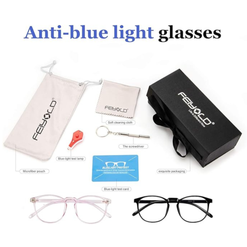 FEIYOLD Blue Light Blocking Glasses Women/Men for Computer Use, Lightweight Anti Eyestrain Gaming Glasses(2Pack)