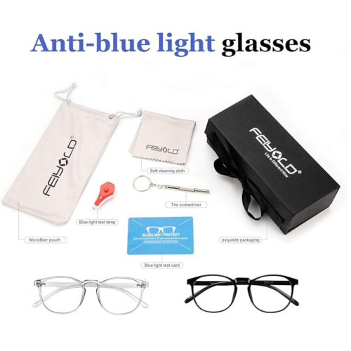 FEIYOLD Blue Light Blocking Glasses Women/Men for Computer Use, Lightweight Anti Eyestrain Gaming Glasses(2Pack)