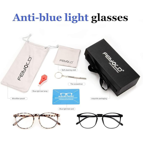 FEIYOLD Blue Light Blocking Glasses Women/Men for Computer Use, Lightweight Anti Eyestrain Gaming Glasses(2Pack)