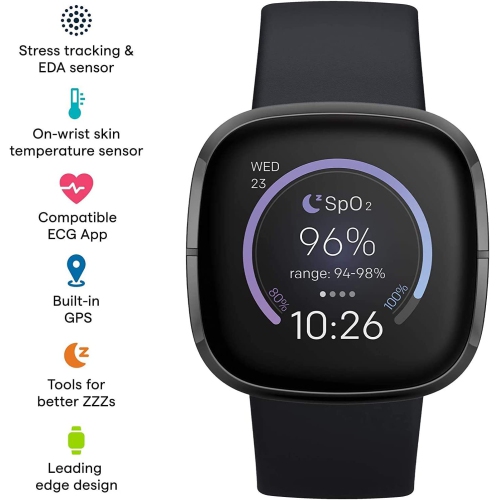 Fitbit Sense Smartwatch with Heart/Stress Management Tools & Voice Assistant - Carbon by FITBIT - Open Box condition - Image 4