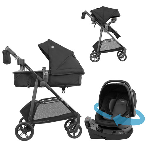 Système de voyage Omni Ultra d'Evenflo avec siège d'auto rotatif pour bébé Revolve180 LiteMax NXT - Caviar noir