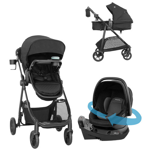 Système de voyage Omni Ultra d'Evenflo avec siège d'auto rotatif pour bébé Revolve180 LiteMax NXT - Caviar noir