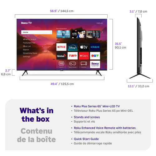 Téléviseur intelligent Roku Mini-DEL QLED HDR 4K de 65 po Série Plus Roku - 2025 - Exclusivité Best Buy