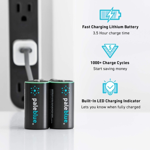 Batteries C rechargeables avec chargeur USB bleu pâle, 2800&nbsp;mAh au lithium-ion 1,5&nbsp;V, recharge rapide en moins de 2 heures, indicateur de
