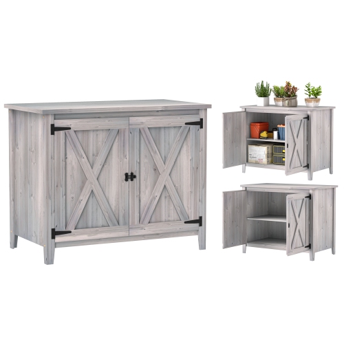 Remise de jardin en bois Outsunny, armoire de rangement compacte pour l'extérieur avec tablette intérieure et portes doubles pour la cour arrière, le