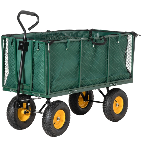 Outsunny 342L Steel Garden Cart with Separate Oxford Bag, Removable Mesh Sides to Convert into Flatbed, Utility Wagon Cart with Handle and 12 in