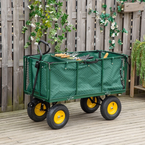 Outsunny 342L Steel Garden Cart with Separate Oxford Bag, Removable Mesh Sides to Convert into Flatbed, Utility Wagon Cart with Handle and 12 in