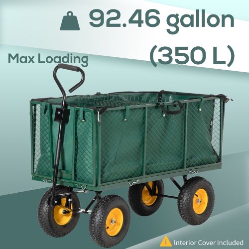 Outsunny 342L Steel Garden Cart with Separate Oxford Bag, Removable Mesh Sides to Convert into Flatbed, Utility Wagon Cart with Handle and 12 in