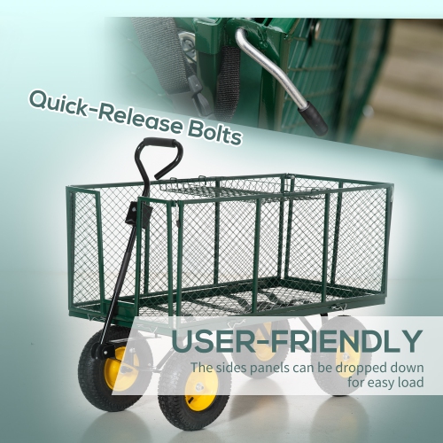 Outsunny 342L Steel Garden Cart with Separate Oxford Bag, Removable Mesh Sides to Convert into Flatbed, Utility Wagon Cart with Handle and 12 in