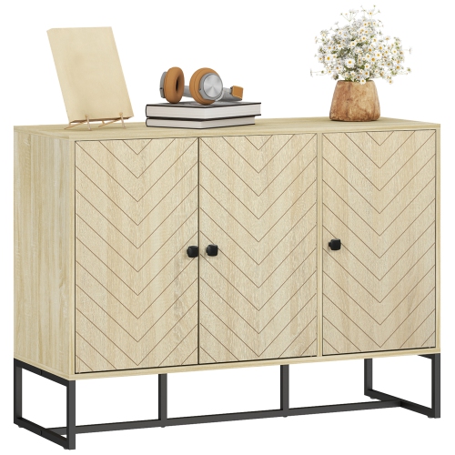 HOMCOM  Modern Sideboard, Buffet Cabinet \w 3 Chevron Doors And 2 Adjustable Shelves, Kitchen Storage Cabinet \w Steel Base, Coffee Bar Cabinet