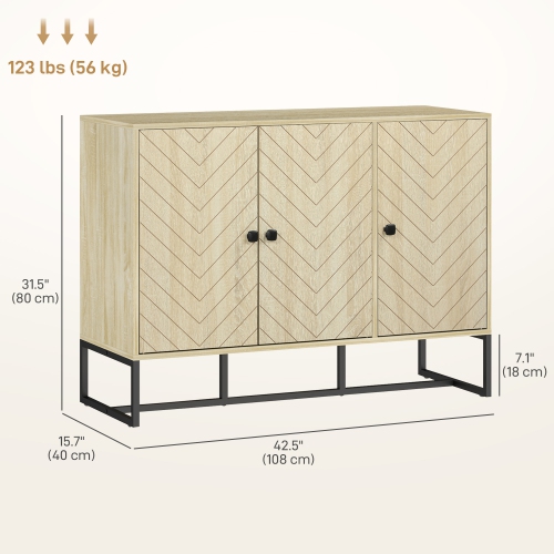 HOMCOM Modern Sideboard, Buffet Cabinet with 3 Chevron Doors and 2 Adjustable Shelves, Kitchen Storage Cabinet with Steel Base, Coffee Bar Cabinet,