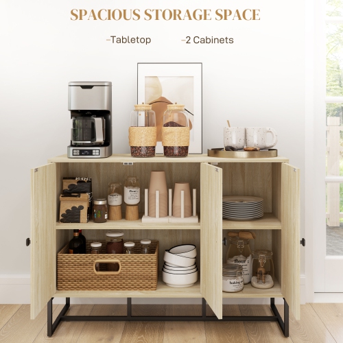 HOMCOM Modern Sideboard, Buffet Cabinet with 3 Chevron Doors and 2 Adjustable Shelves, Kitchen Storage Cabinet with Steel Base, Coffee Bar Cabinet,