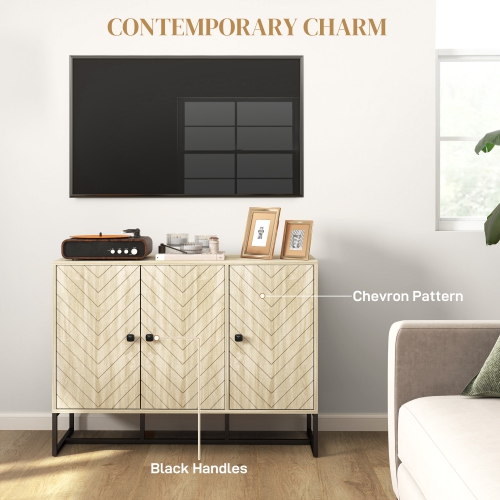 HOMCOM Modern Sideboard, Buffet Cabinet with 3 Chevron Doors and 2 Adjustable Shelves, Kitchen Storage Cabinet with Steel Base, Coffee Bar Cabinet,