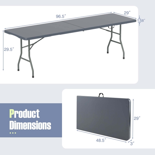 Costway 8 ft Portable Folding Table with HDPE Tabletop Safe Lock Mechanism Carrying Handle