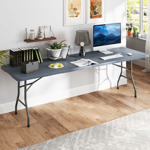 Costway 8 ft Portable Folding Table with HDPE Tabletop Safe Lock Mechanism Carrying Handle