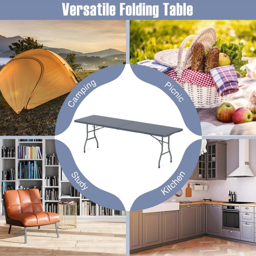 Costway 8 ft Portable Folding Table with HDPE Tabletop Safe Lock Mechanism Carrying Handle