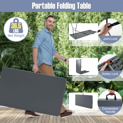 Costway 8 ft Portable Folding Table with HDPE Tabletop Safe Lock Mechanism Carrying Handle