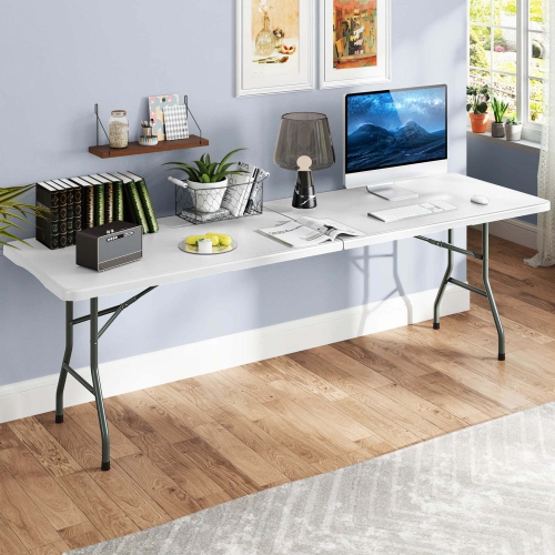 Costway 8 ft Portable Folding Table with HDPE Tabletop Safe Lock Mechanism Carrying Handle