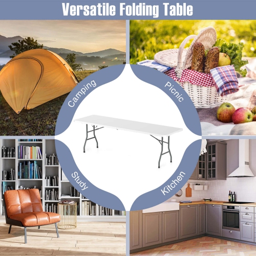 Costway 8 ft Portable Folding Table with HDPE Tabletop Safe Lock Mechanism Carrying Handle