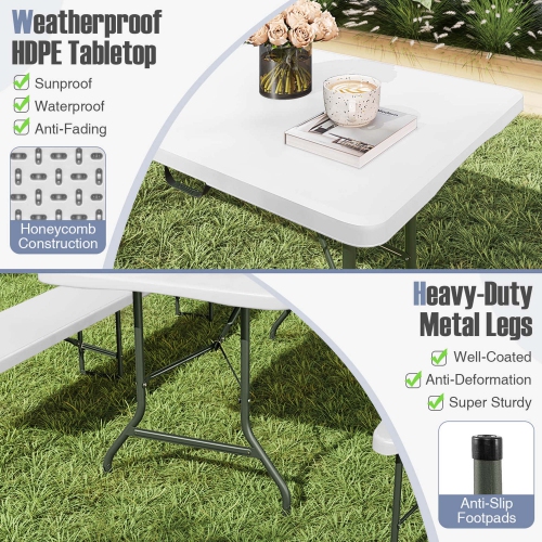 Costway 8 ft Portable Folding Table with HDPE Tabletop Safe Lock Mechanism Carrying Handle
