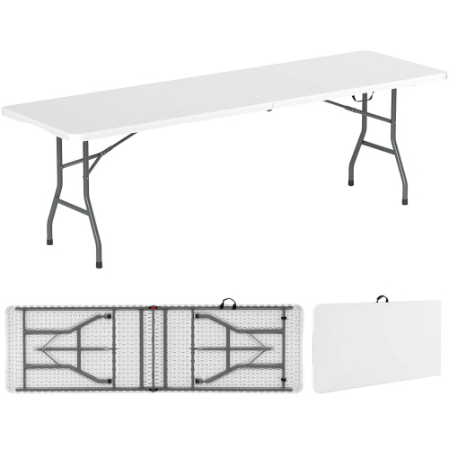 Costway 8 ft Portable Folding Table with HDPE Tabletop Safe Lock Mechanism Carrying Handle