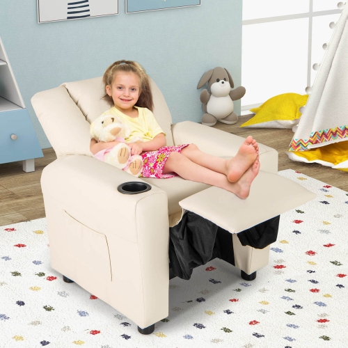 Costway Kids Recliner Chair with Cup Holder & Side Pocket Adjustable Backrest Footrest