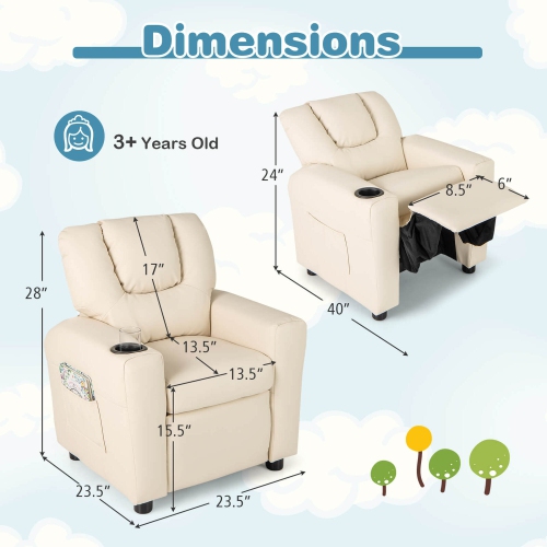 Costway Kids Recliner Chair with Cup Holder & Side Pocket Adjustable Backrest Footrest