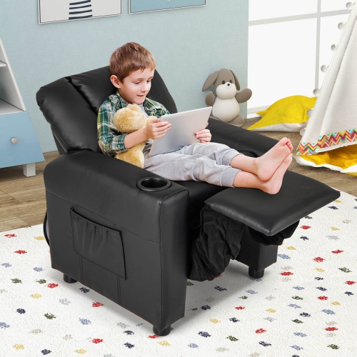 Fauteuil inclinable pour enfants de Costway avec porte-gobelet et repose-pieds réglable à pochette latérale