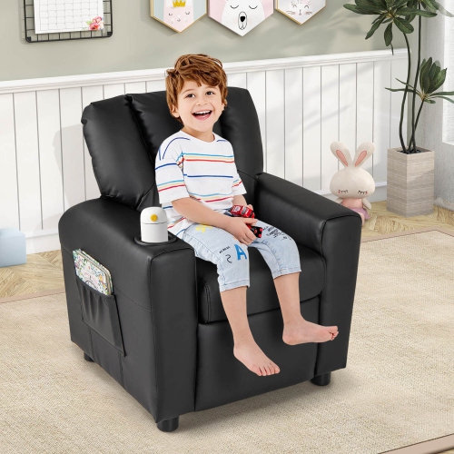 Fauteuil inclinable pour enfants de Costway avec porte-gobelet et repose-pieds réglable à pochette latérale