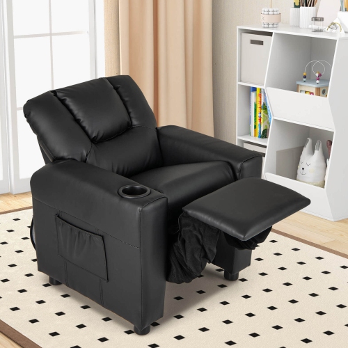 Fauteuil inclinable pour enfants de Costway avec porte-gobelet et repose-pieds réglable à pochette latérale