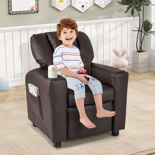 Costway Kids Recliner Chair with Cup Holder & Side Pocket Adjustable Backrest Footrest