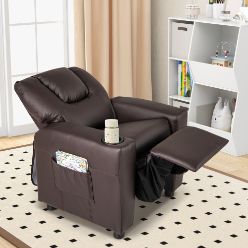 Costway Kids Recliner Chair with Cup Holder & Side Pocket Adjustable Backrest Footrest