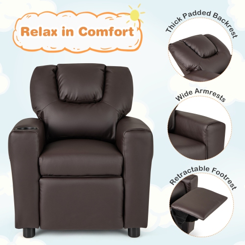 Costway Kids Recliner Chair with Cup Holder & Side Pocket Adjustable Backrest Footrest