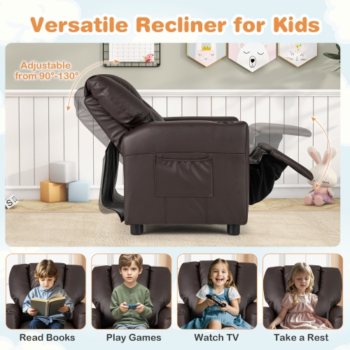 Costway Kids Recliner Chair with Cup Holder & Side Pocket Adjustable Backrest Footrest