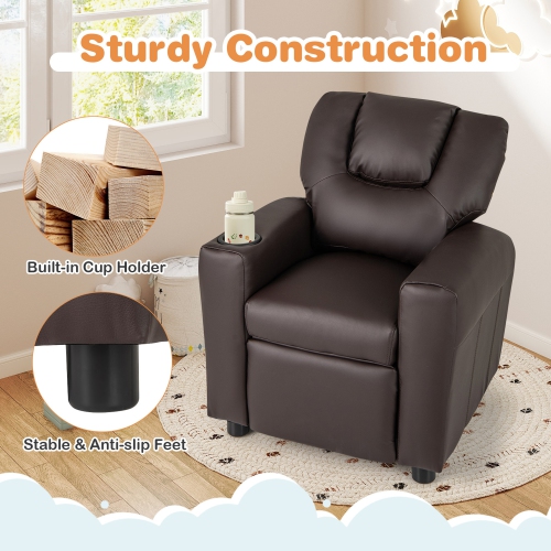 Costway Kids Recliner Chair with Cup Holder & Side Pocket Adjustable Backrest Footrest